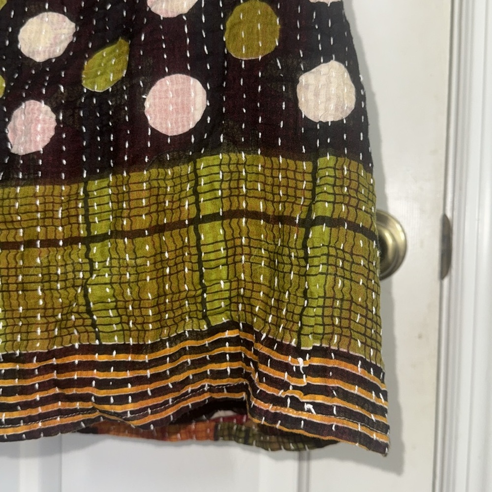 Renew Vintage Bohemian Patchwork Kantha Cotton Wrap Mini Skirt Size Medium - Picture 8 of 11